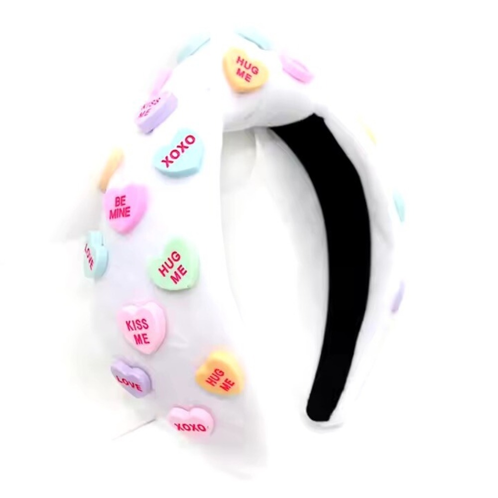 White Valentines Headband With Conversation Hearts Top Knot Teacher New‎ 1 Piece